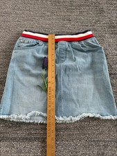 Tommy Hilfiger TH L 12-14 Denim Jean Fringe Hem 100% Cotton Midi Skirt USA