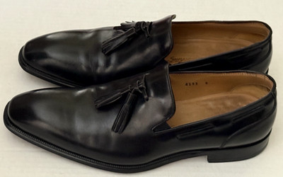 Stefano Branchini Black Leather Tasseled Loafers Dress Shoes Men's Sz EU 38 US 8