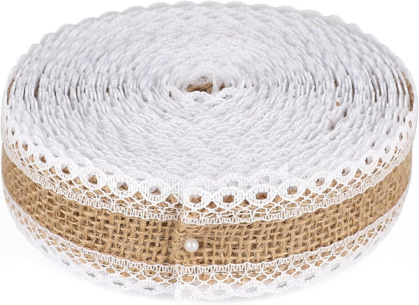 10M Juteband Burlap Band Juteband Mit Spitze,2.5Cm Jutestreifen Dekoband Zum Dek-image
