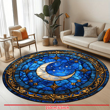 1pc Celestial-Themed Non-Slip Round Rug   Machine Washable, Polyester Carpet wit