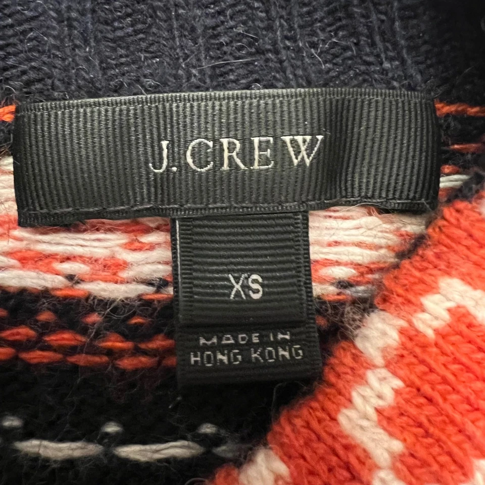 J. Crew Navy Orange Cat & Bird Wool Blend Fair Isle Sweater Size XS - Image 2 of 4
