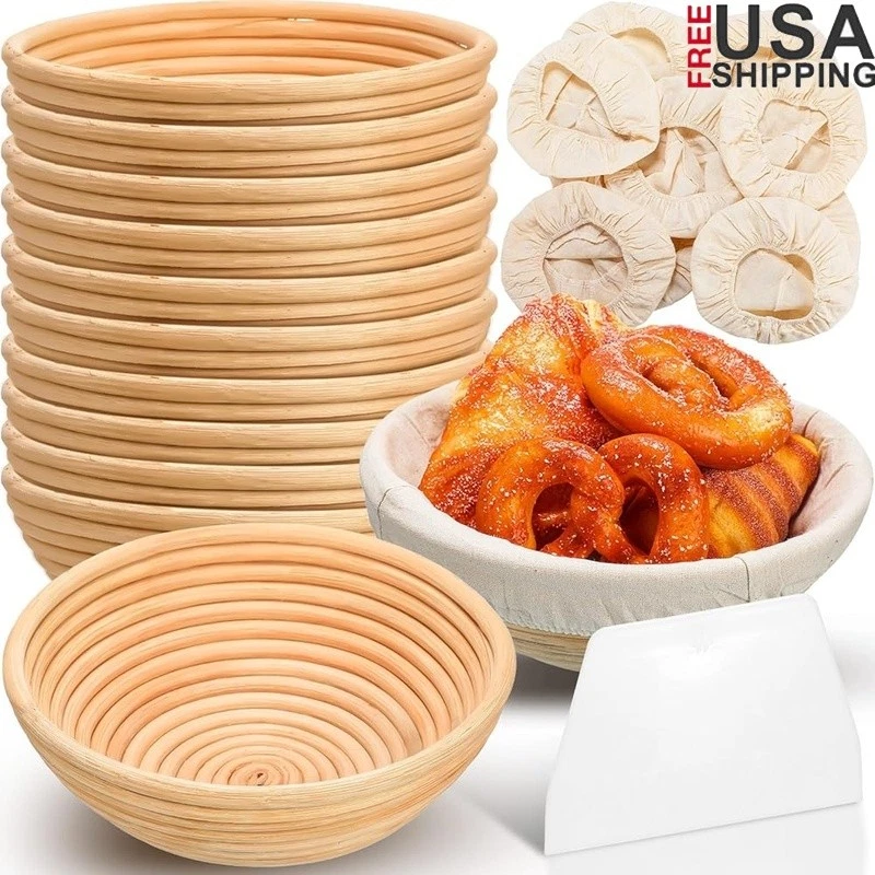 Banneton Bread Proofing Basket Set W/ Linen Cloth & Plastic Scraper 10 Pieces US