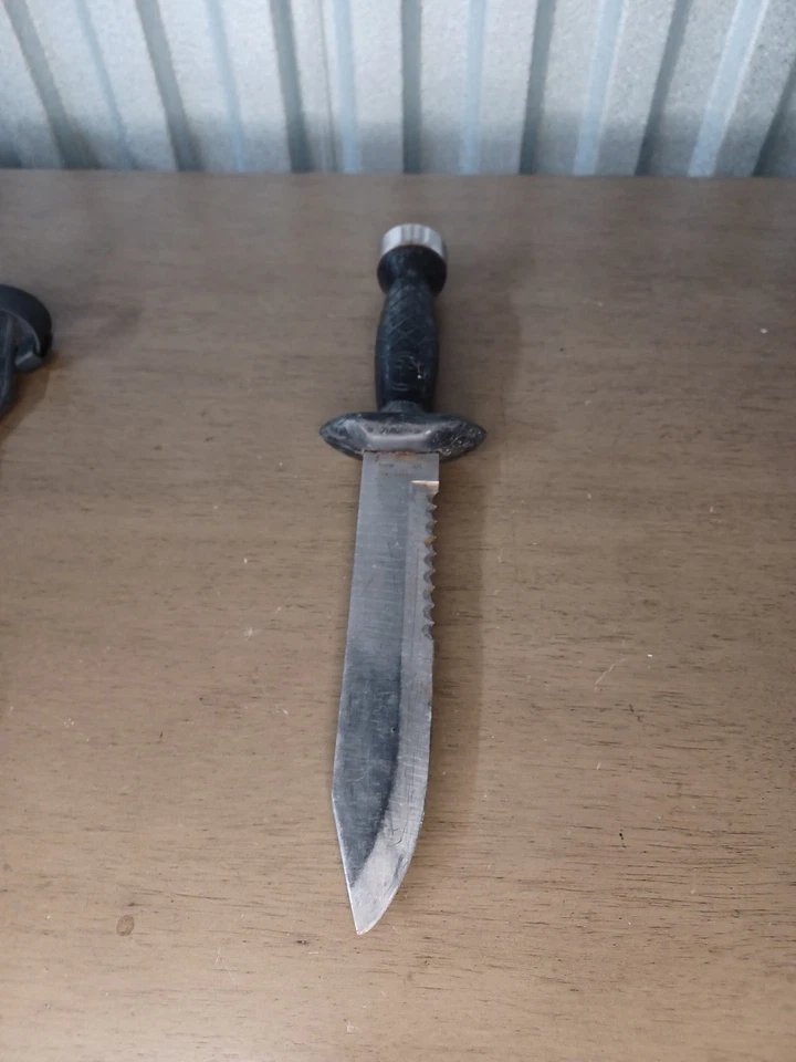 Vtg. U.S. Divers Aqua Lung Dive Knife Japan Stainless Steel w/ Sheath 7” See All - Image 3 of 4