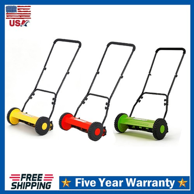 #ad 14 16 Inch Manual Push Reel Lawn Mower 5 Blade Adjustable Height Grass Catcher $61.99