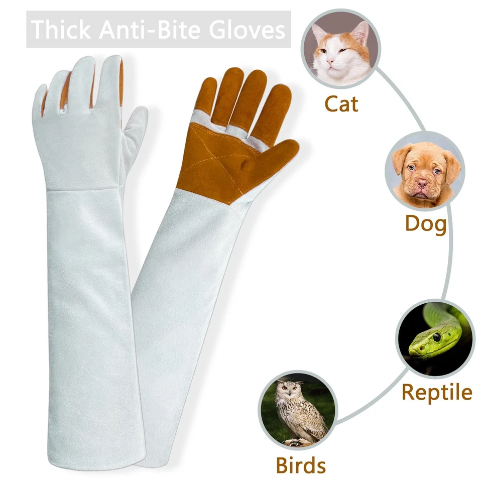 Safety Work Leather Welding Animal Handling Gloves Bite Proof Pet Trips Vet G... - Image 3 of 4