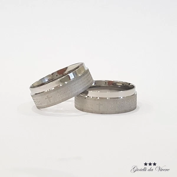 Anello Fascia Con Croce In Acciaio Inox &ndash; Larghezza 8mm &ndash; Unisex &ndash; Regalo Religioso