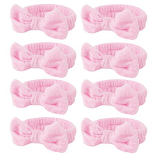 8 Pcs Pink Spa Headbands, Soft Coral Fleece Hair Bow Headband for Washing Face,