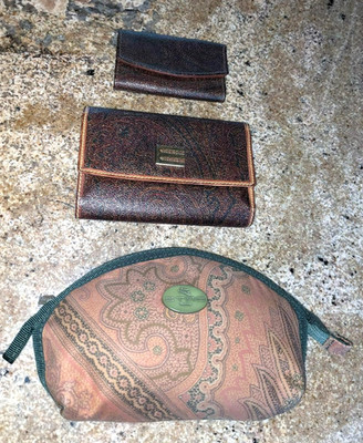 ETRO Authentic lot of 3 items Tri Fold Wallet, key case, cosmetic bag Italy used