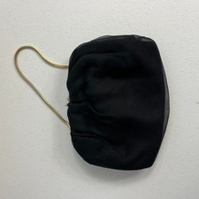 Vintage Evening Bag Black Fabric Kiss Lock w/ Gold Chain