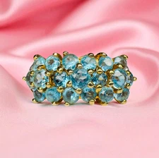 VINTAGE- 10K Gold Natural Swiss Blue Topaz & Diamond Ring- 1.5CT -Size 7- 2.2g