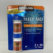 Kirkland Signature Sleep Aid 25mg - Blue/Orange Pack, 2 x 96 192 Tablets