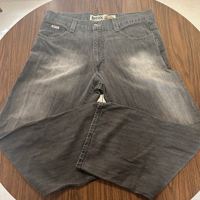 Y2K Avirex Baggy Wide Leg Jeans Mens 40x34 Gray Distressed Faded