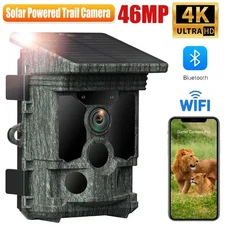 Solar Power WiFi 4K Trail Camera Dual lens 46MP Hunting Game Wildlife Cam