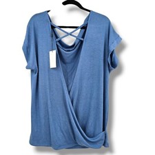 New Halston Studio Open Back Top Criss Cross Drape Front Blue Size L