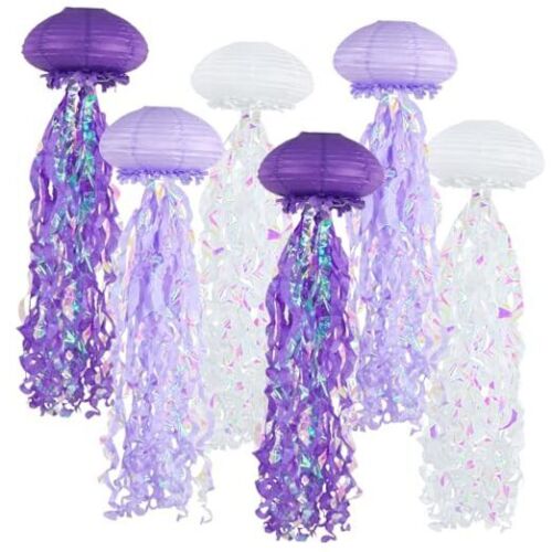 Purple Jellyfish Paper Lanterns, Under The Sea Party Decorations, Purple White - Afbeelding 1 van 7
