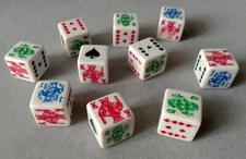 #714 - Lot of 10 Dice to Play Poker in Two. Lot of 10 Poker says.