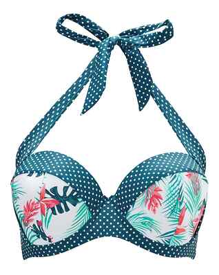 Joe Browns Bikini Oberteil Gr. UK 34C Neckholder Blau Tropical