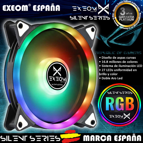 Ventilador Para Caja Pc Ordenador Gaming 12CM RGB 12v Exeom® Silent Series