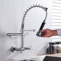 Edelstahl KüChenarmatur Wandmontage Ausziehbar Wasserhahn KüChe SpüLtischarmatur