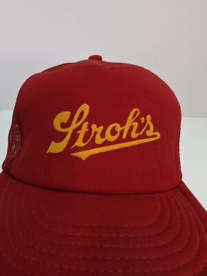 Vintage Strohs Men Red Wide Brim Mesh Back Foam Adj Snapback Trucker Cap KAP.II