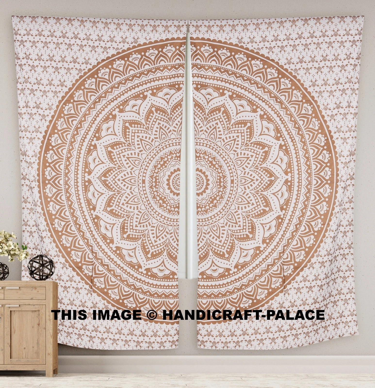 Indio Tresillo Oro Tratamientos Ventana - 2 Único Mandala Estampado Cortina