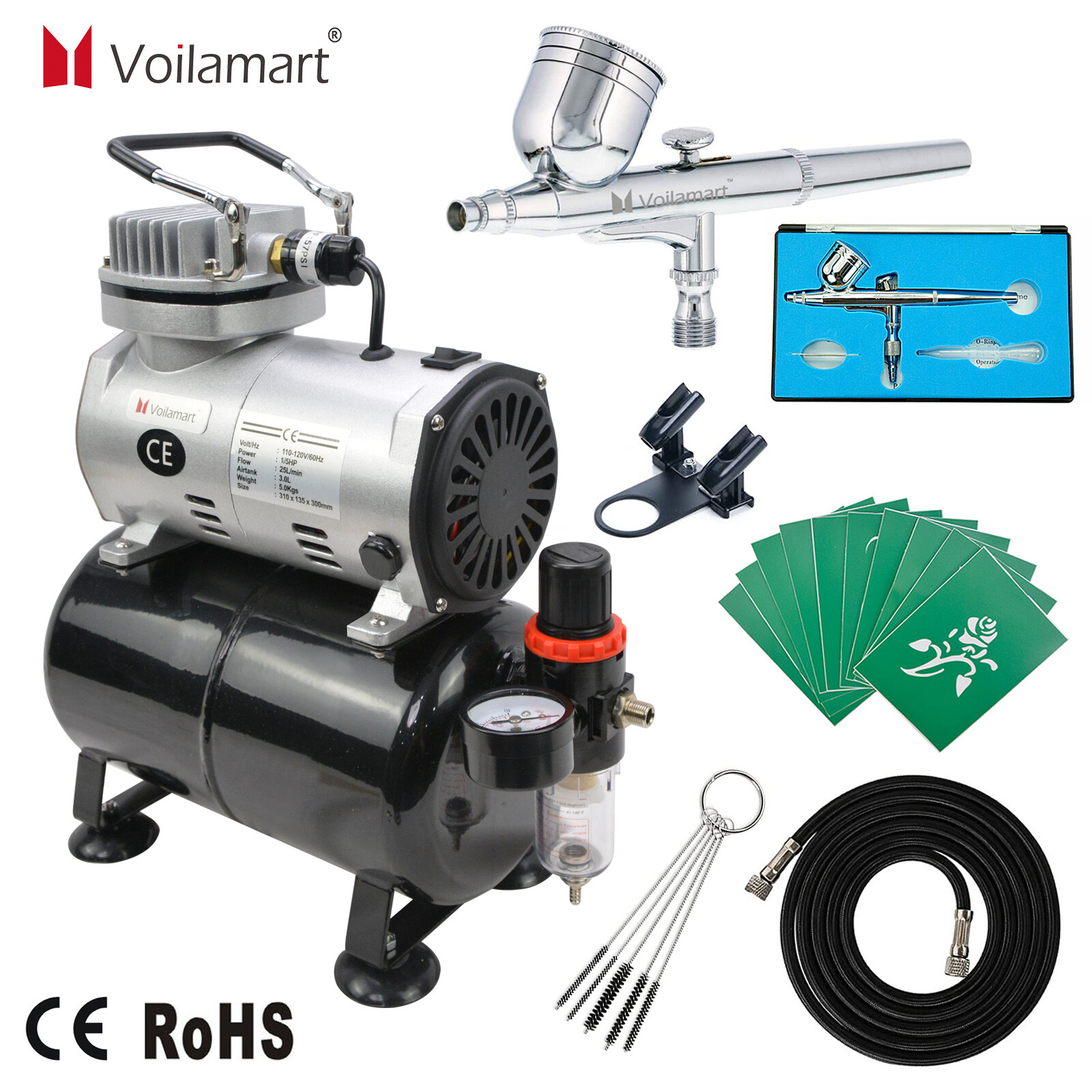 Voilamart Airbrush Kit with Compressor Dual Action Air Brush 0.3mm