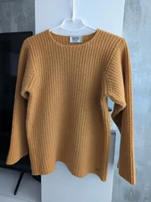 Chanel Boutique CC Logo Vintage Mustard Wool Knit Cardigan Sweater Jacket Jumper