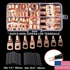 140PCS Car Ring Bare Copper Lug Terminal Kit SC Crimp Electrical Wire Connectors