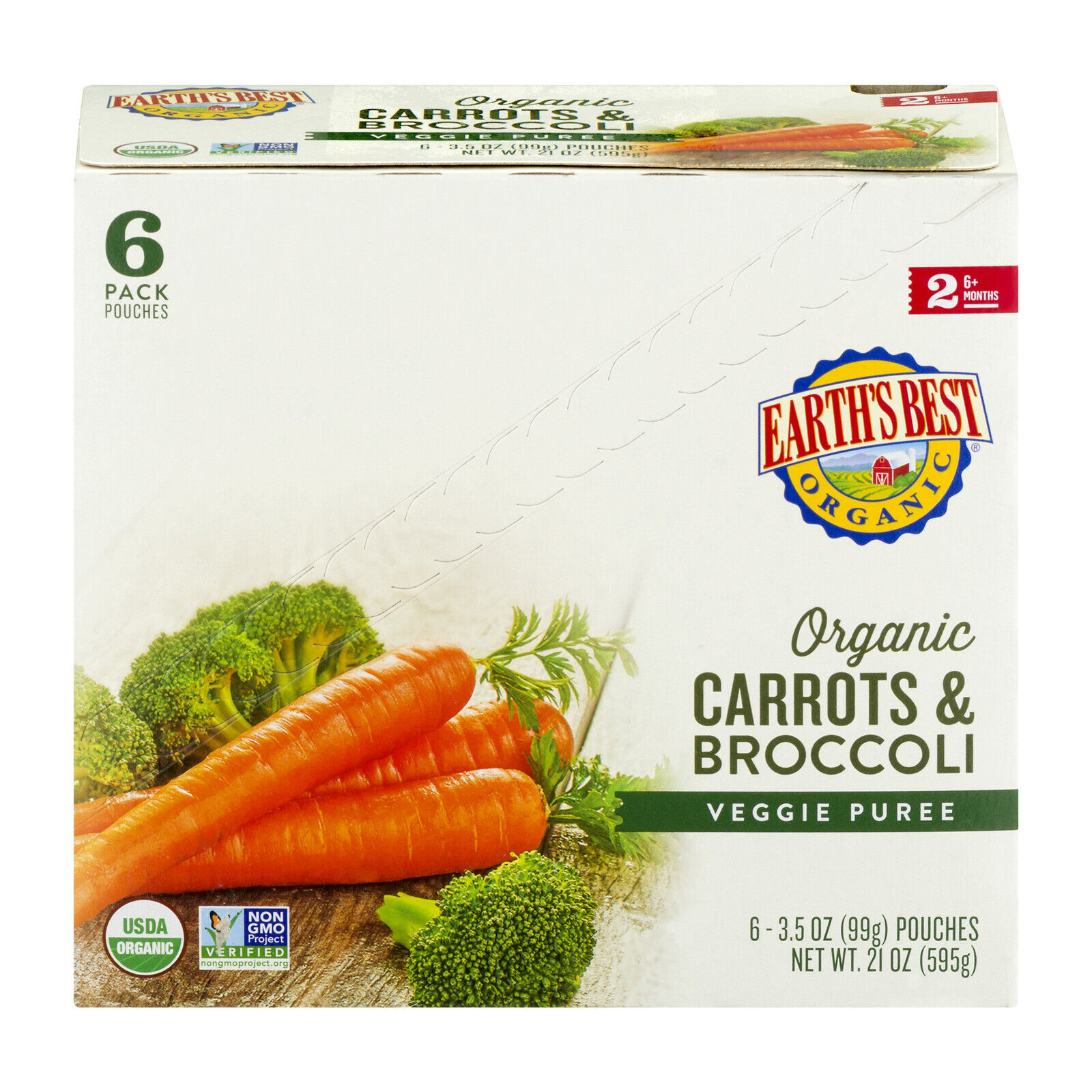  Earth's Best Organic Carrots & Broccoli Veggie Puree, 4.2 oz, 6 Pouches