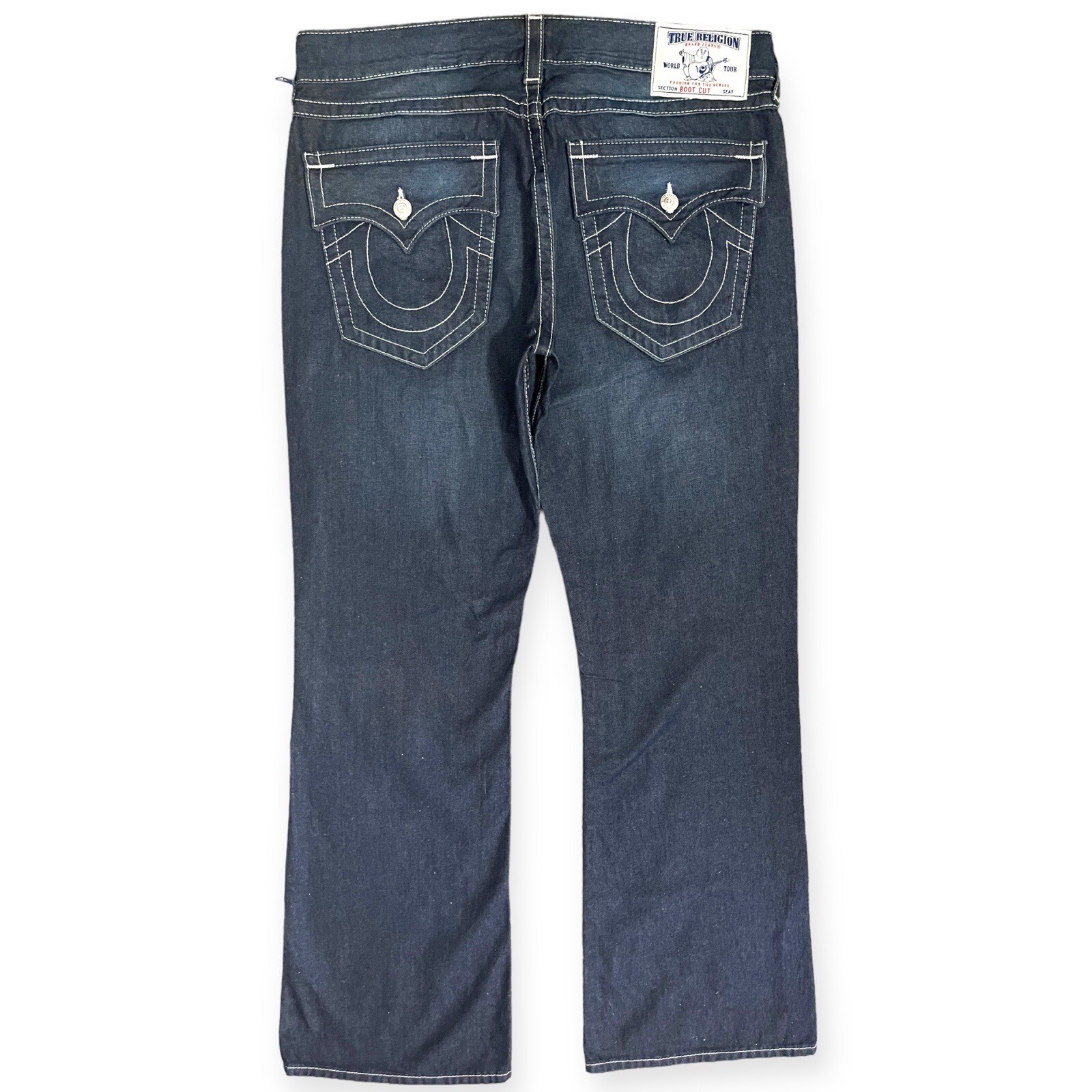 True Religion M2F858TSM Basic Bootcut w/ Flaps Dark Wash Jeans Mens Size 38 x 34 image 4
