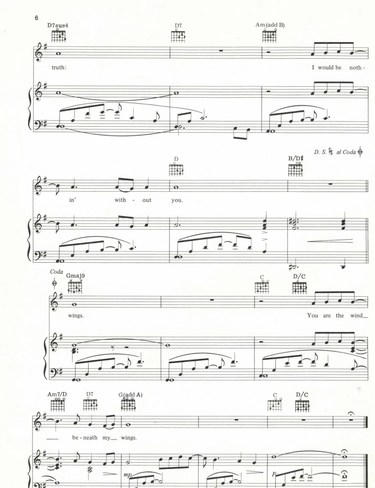 The Wind Beneath My Wings BY Garry Morris Sheet Music Piano Guitar Vocal  - Image 2 of 2