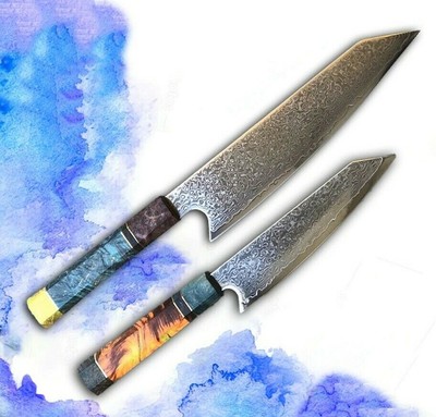 Kiritsuke Knife Set Damascus Steel Wood Handle Chef Gyuto Chop Beef Cut Slicing