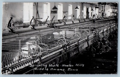 1939 Spinning Mule Woolen Mills Middle Amana Iowa IA RPPC Photo Vintage Postcard