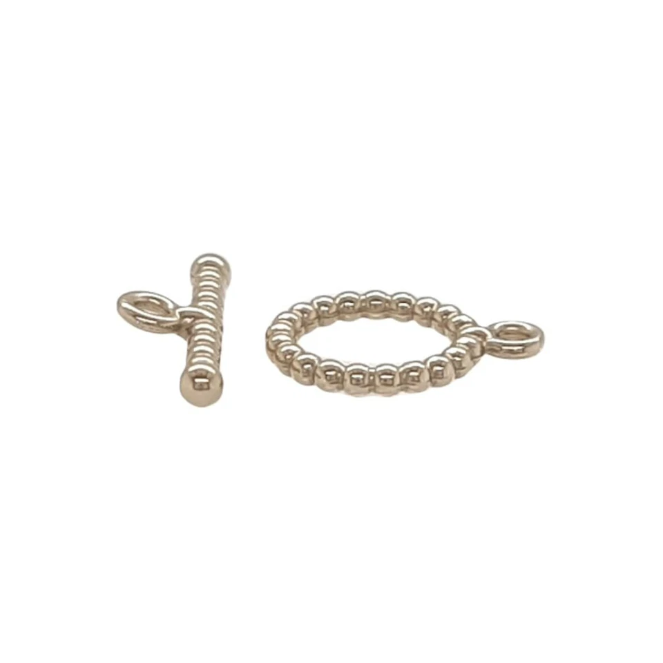 14K Solid Yellow Gold Beaded Toggle Clasp Striking Beaded Ring and Bar USA - Image 2 of 4