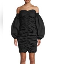 New GUESS Black Cotton Ruched Off-The-Shoulder Mini Bodycon Dress Size 2