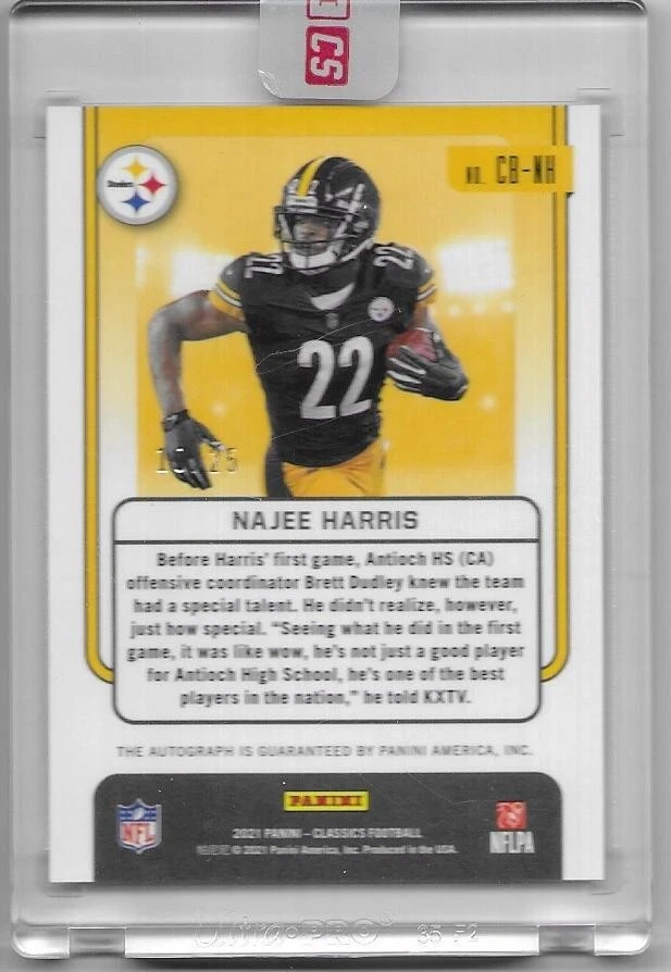 Najee Harris 2021 PANINI CLASSICS NFL ROOKIE AUTOGRAPH CARD Steelers RC AUTO /25 - Image 2 of 2