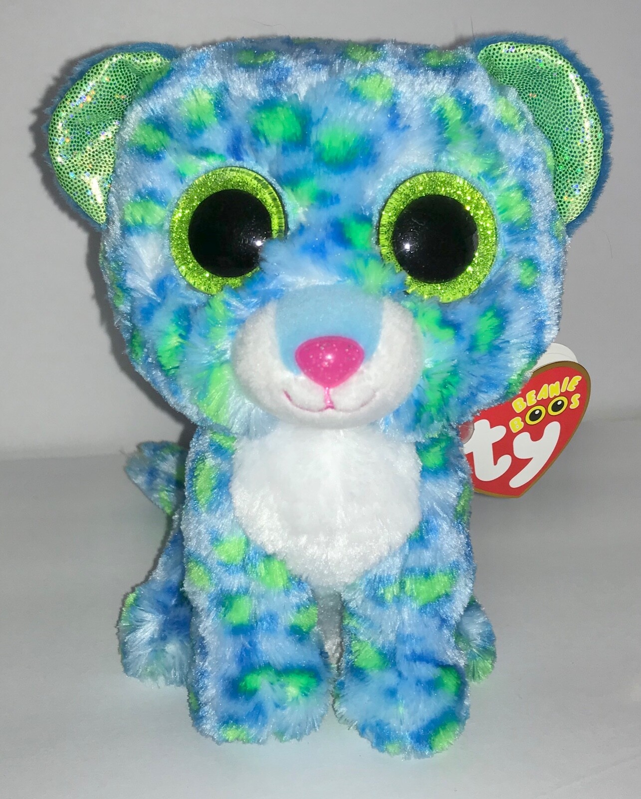 ty beanie boos leona blue leopard regular plush