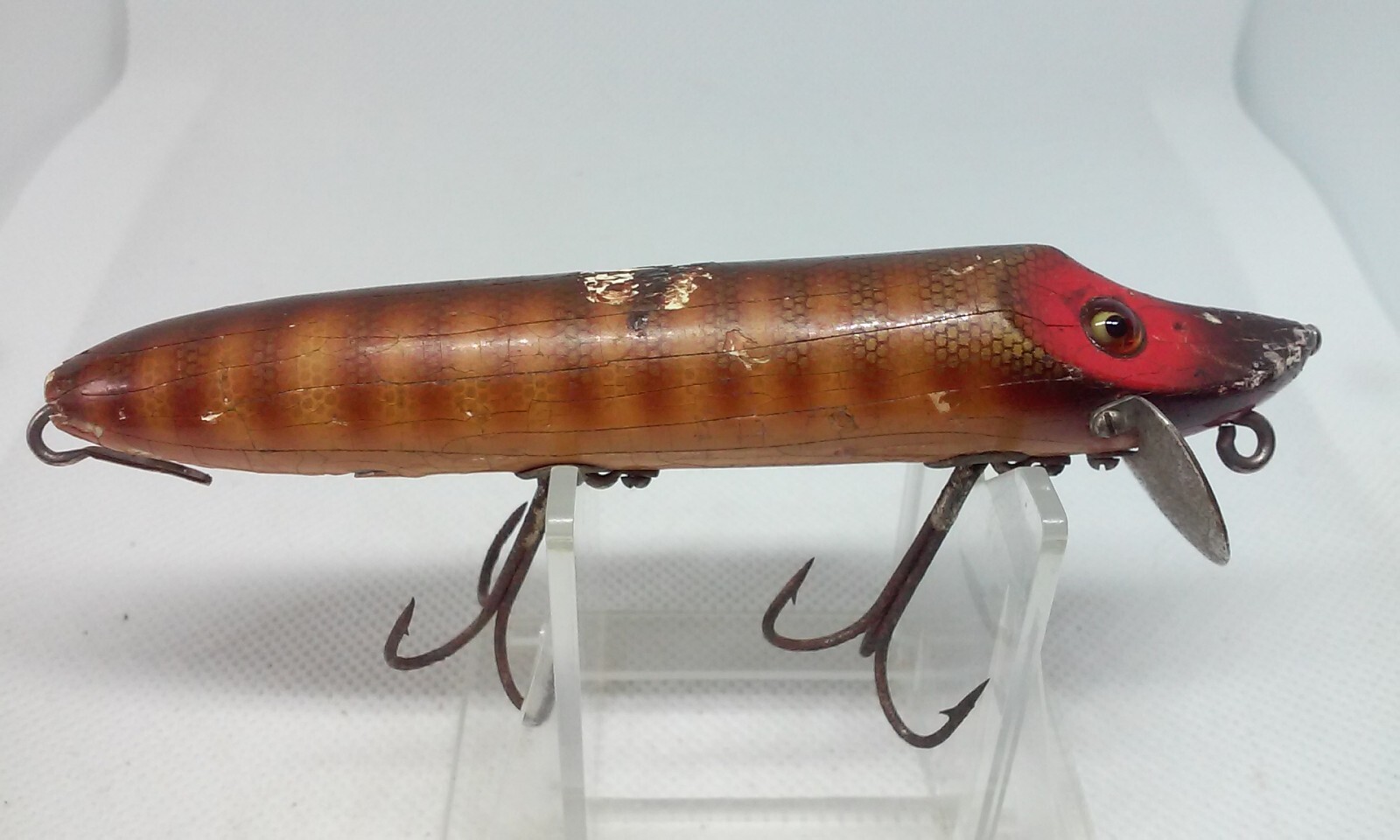 VINTAGE Heddon VAMP 7509 R Natural Scale 4.25 Glass Eye Wood Topwater Fish  Lure