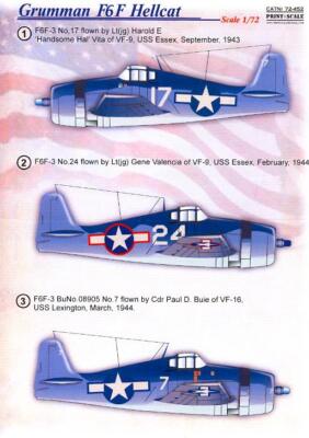Print Scale Decals 1/72 GRUMMAN F6F HELLCAT U.S. Navy Fighter Part 2