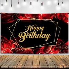 Large Happy Birthday Banner - 72x44 Inch | Red & Black Birthday Decorations