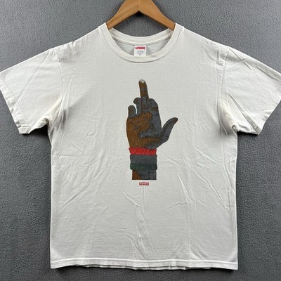 Supreme Shirt Mens Medium White Dead Prez Middle Finger Hip Hop Logo Streetwear