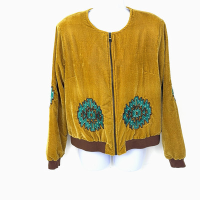 Crazy Train Velvet Bomber Jacket Western Bucking Bronco Embroidered Medium Boho