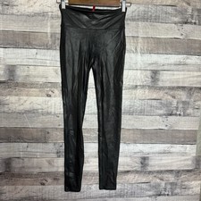 SPANX Womens Faux Leather Leggings Size XS Black Shiny Smoothing
