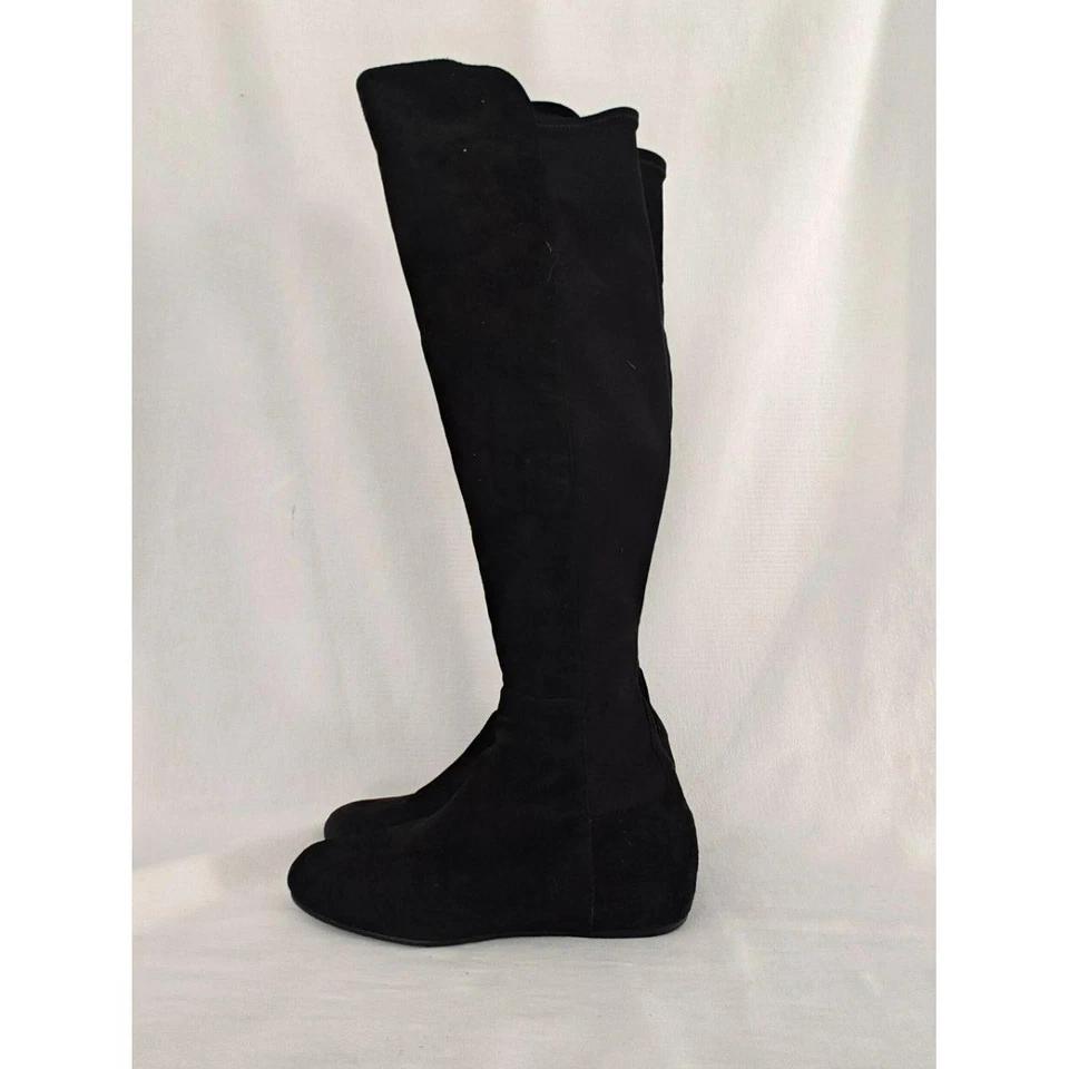 Botas de cuña Stuart Weitzman Lander por encima de la rodilla tela de gamuza negra 8 SW68376 Foto 3 de 4