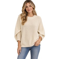 Vintage sz S made in USA neutral cream old money slub sweater top winter warm +