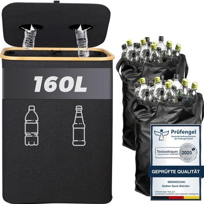 Pfandflaschen Sammelbehälter, 160L, Bambus, Abfallbox, Recycling, zusammenkla...