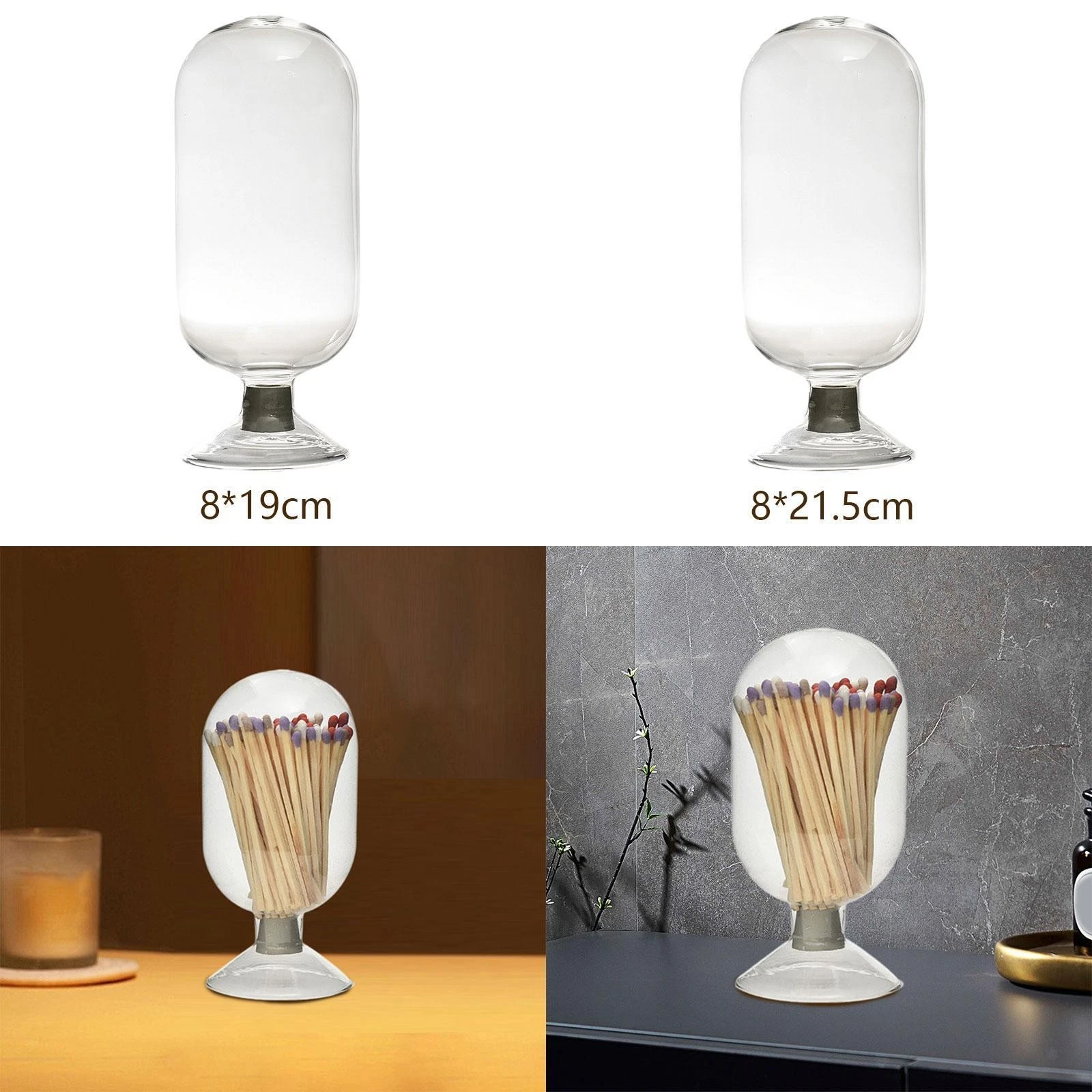 Glass Match Cloche Jar Storage Container Fireplace Match Cloche Bottle Jar