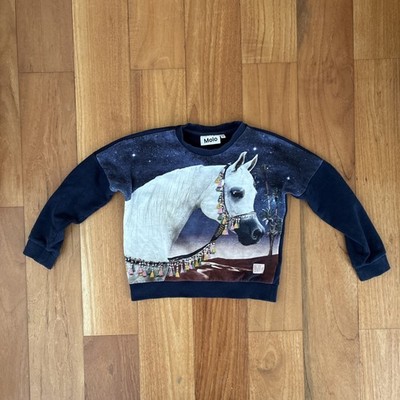 Molo girls Marigold navy white horse sweatshirt long sleeve tee  116cm US 6