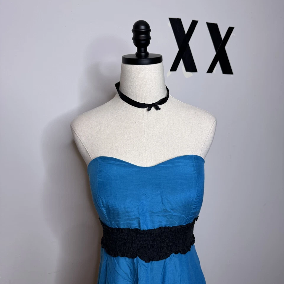 Vestido Babydoll Vintage Azul Vivo de Gasa • Sin Tirantes Hada Baile de graduación Coqueta Y2K M Foto 2 de 4