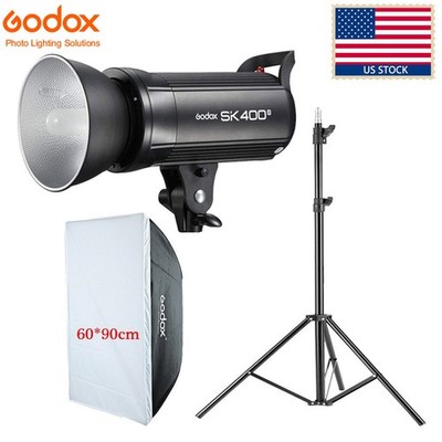US Godox SK400II Studio Flash Stroble Monolight+60*90cm Softbox Light Stand Kit